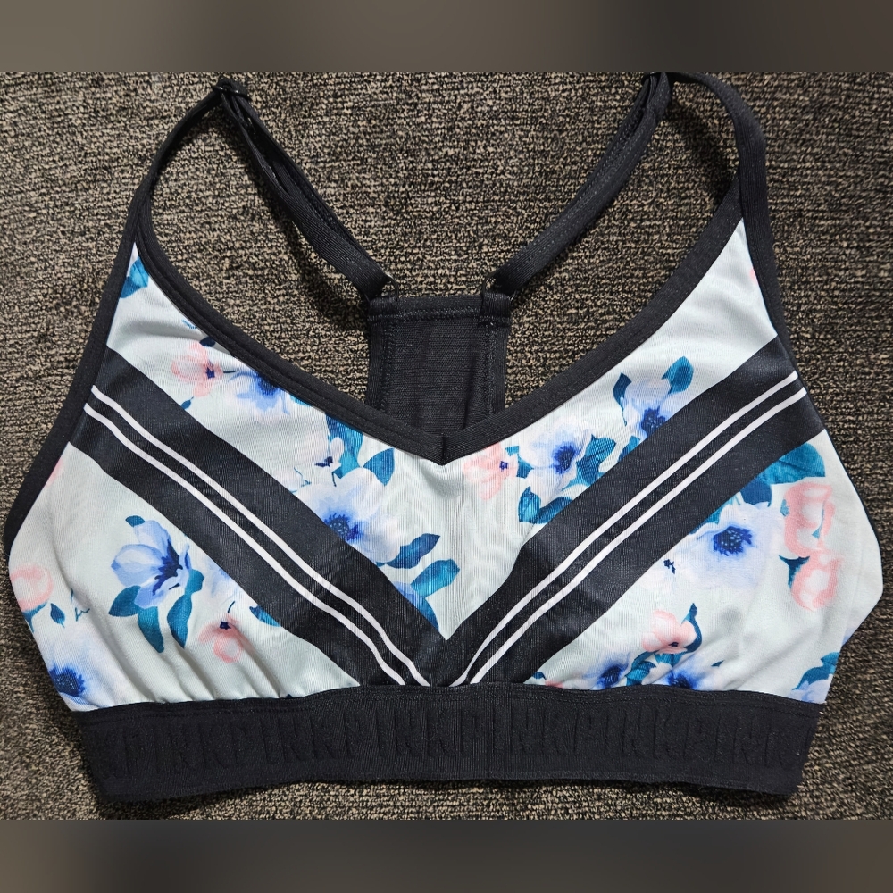 PINK Victoria's Secret Ultimate Lightly Lined Sports Bra Floral Stripes - Medium